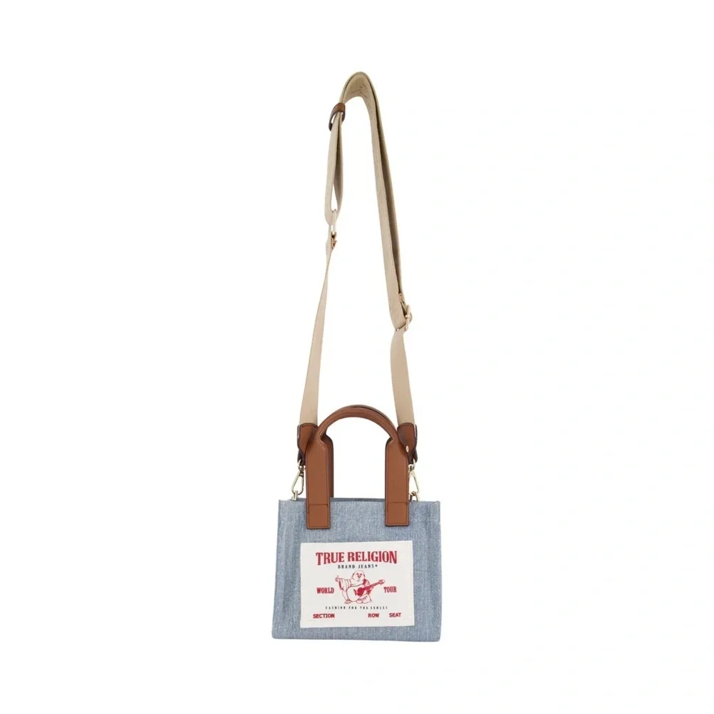 Mini True Religion Blue and Brown Messenger Bag with Classic Design